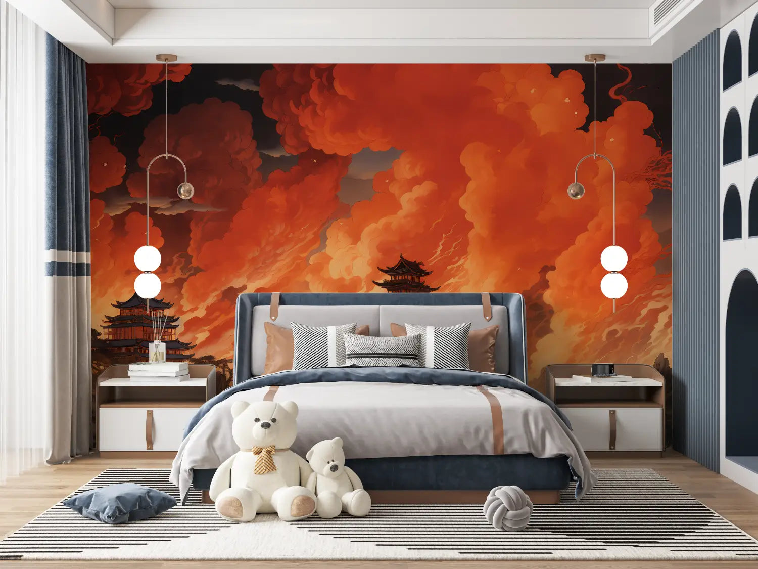 Papier Peint Japonais - Temple en Flammes