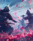 Papier peint japonais - Duel de samouraïs sous les cerisiers