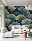 Papier peint japonais - Feuilles de ginkgo claire