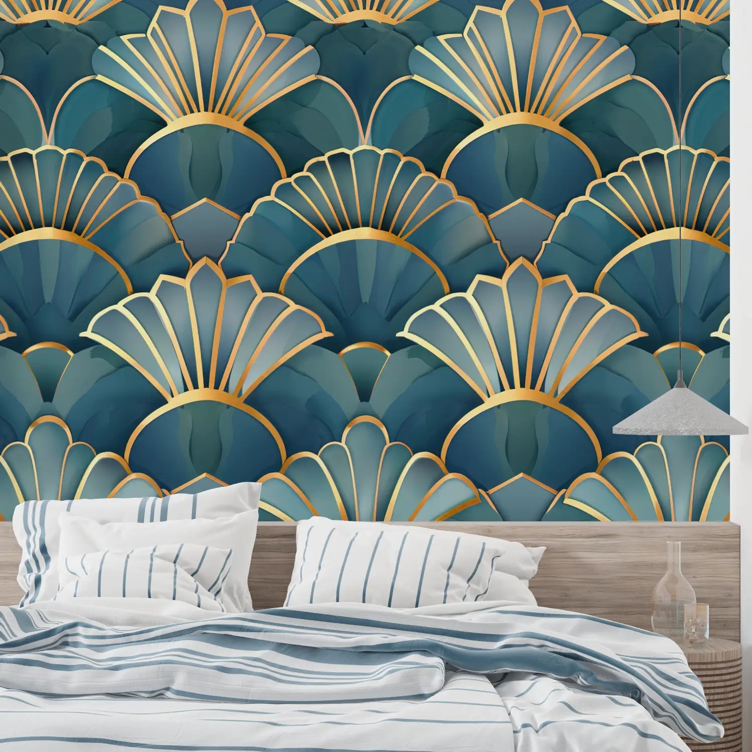Papier Peint Japonais - Motifs de vagues en éventail