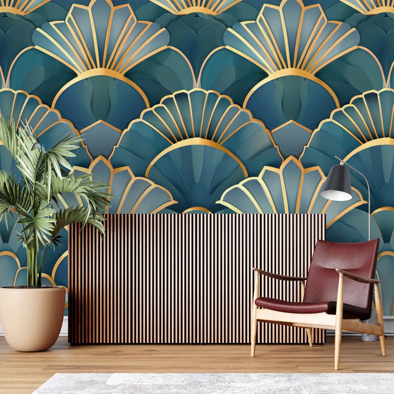 Papier Peint Japonais - Motifs de vagues en éventail