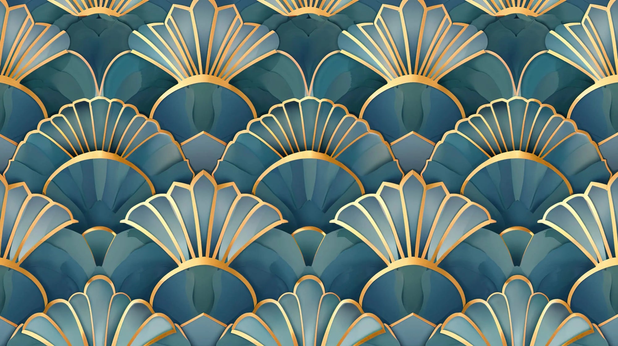 Papier Peint Japonais - Motifs de vagues en éventail