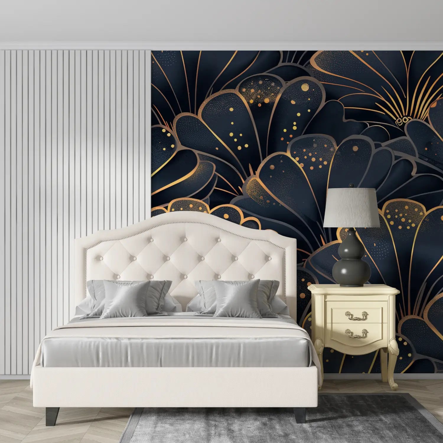 Papier Peint Japonais - Fleurs en éventail doré