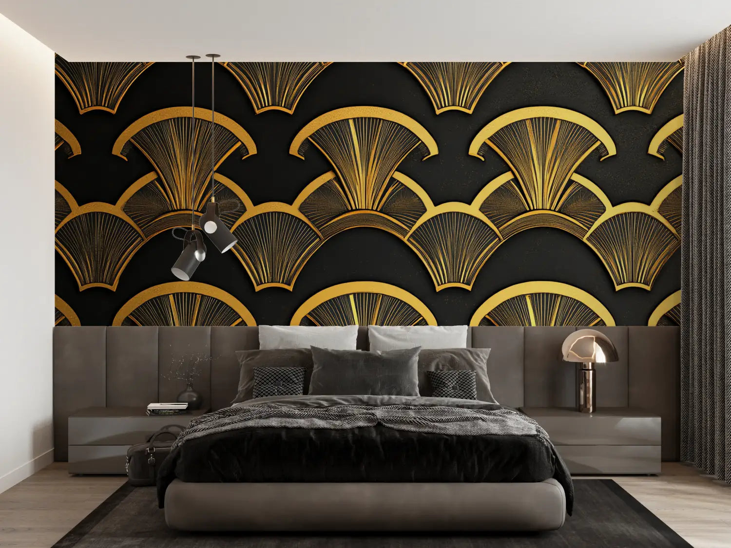 Papier Peint Art & Déco - Éventails Rétro Dorés