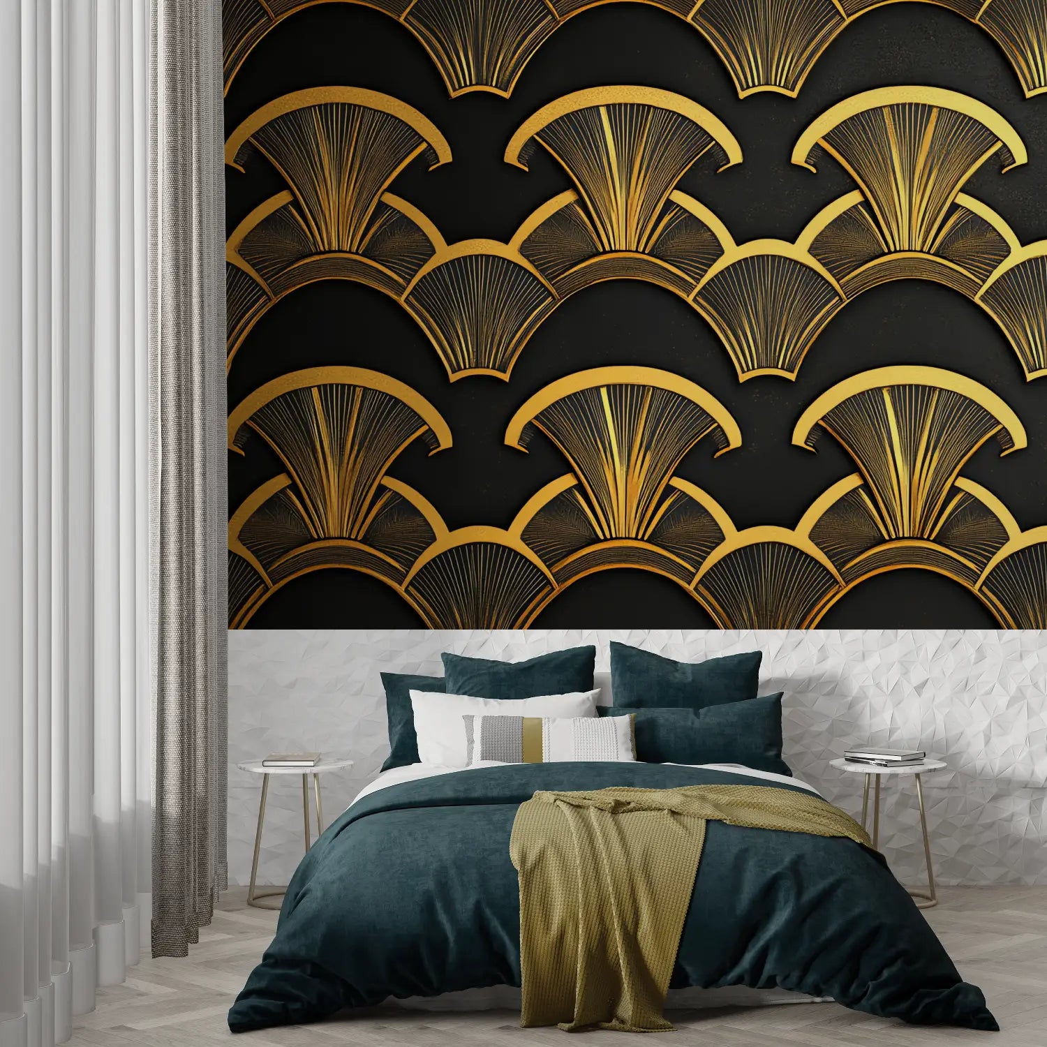 Papier Peint Art & Déco - Éventails Rétro Dorés