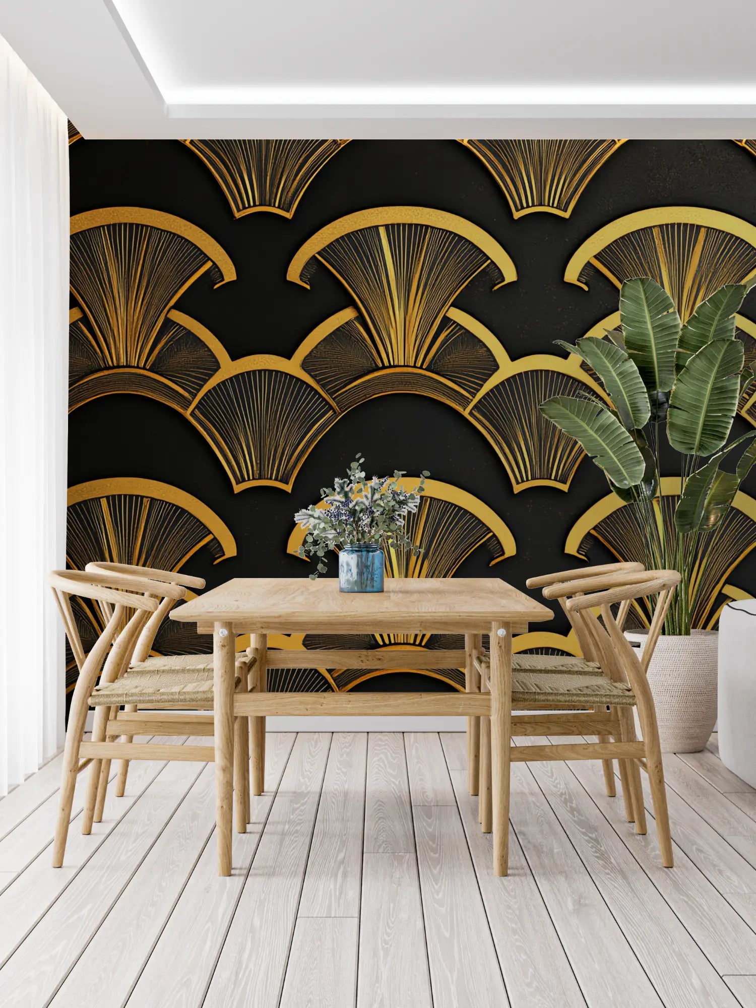 Papier Peint Art & Déco - Éventails Rétro Dorés