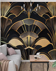 Papier peint art déco - Grands éventails noirs et dorés