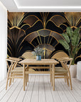 Papier peint art déco - Grands éventails noirs et dorés