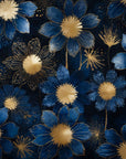 Papier peint floral - Fleurs abstraites bleu et or