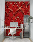 Papier Peint Géométrique - Motifs Art Déco Rouge