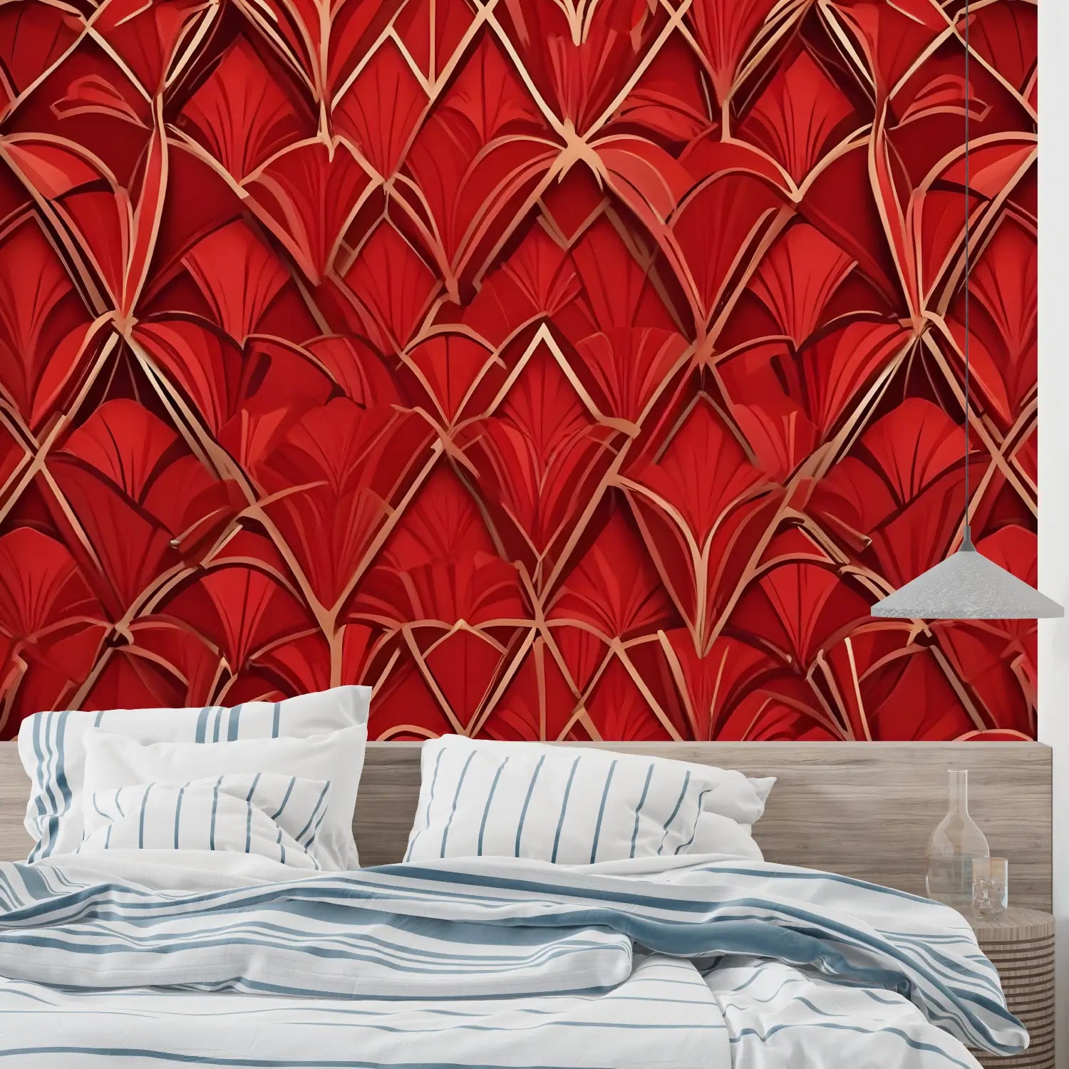 Papier Peint Géométrique - Motifs Art Déco Rouge