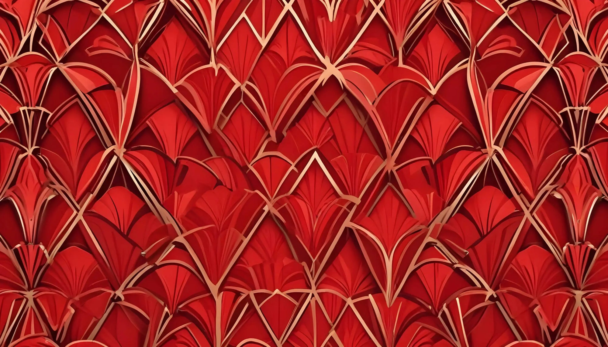 Papier Peint Géométrique - Motifs Art Déco Rouge