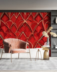 Papier Peint Géométrique - Motifs Art Déco Rouge
