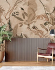 Papier peint tropical - Feuillage exotique beige