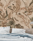 Papier peint tropical - Feuillage exotique beige