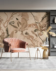 Papier peint tropical - Feuillage exotique beige