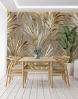 Papier Peint Tropical - Palmes dorées sur fond beige