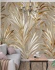 Papier Peint Tropical - Palmes dorées sur fond beige