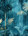 Papier peint tropical - Palmiers bleus et dorés sur fond turquoise