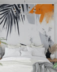 Papier Peint Noir et Blanc - Feuilles Graphiques Orange