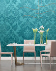 Papier peint vintage - Motifs baroques bleu turquoise