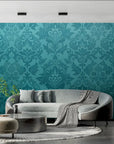 Papier peint vintage - Motifs baroques bleu turquoise