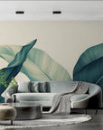 Papier peint tropical - Grandes feuilles vert d'eau