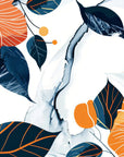 Papier peint fleuri - Orange et feuillage bleu