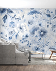 Papier peint fleuri - Bleu et blanc