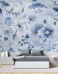 Papier Peint Floral – Fleurs Bleutées
