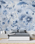 Papier peint fleuri - Bleu et blanc