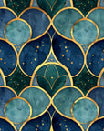Papier Peint Géométrique - Motifs Bleus et Dorés Élégants