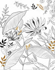 Papier Peint Design - Feuillage Noir Blanc Et Doré