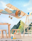 Papier Peint Enfant - Avion Au Dessus Des Montagnes
