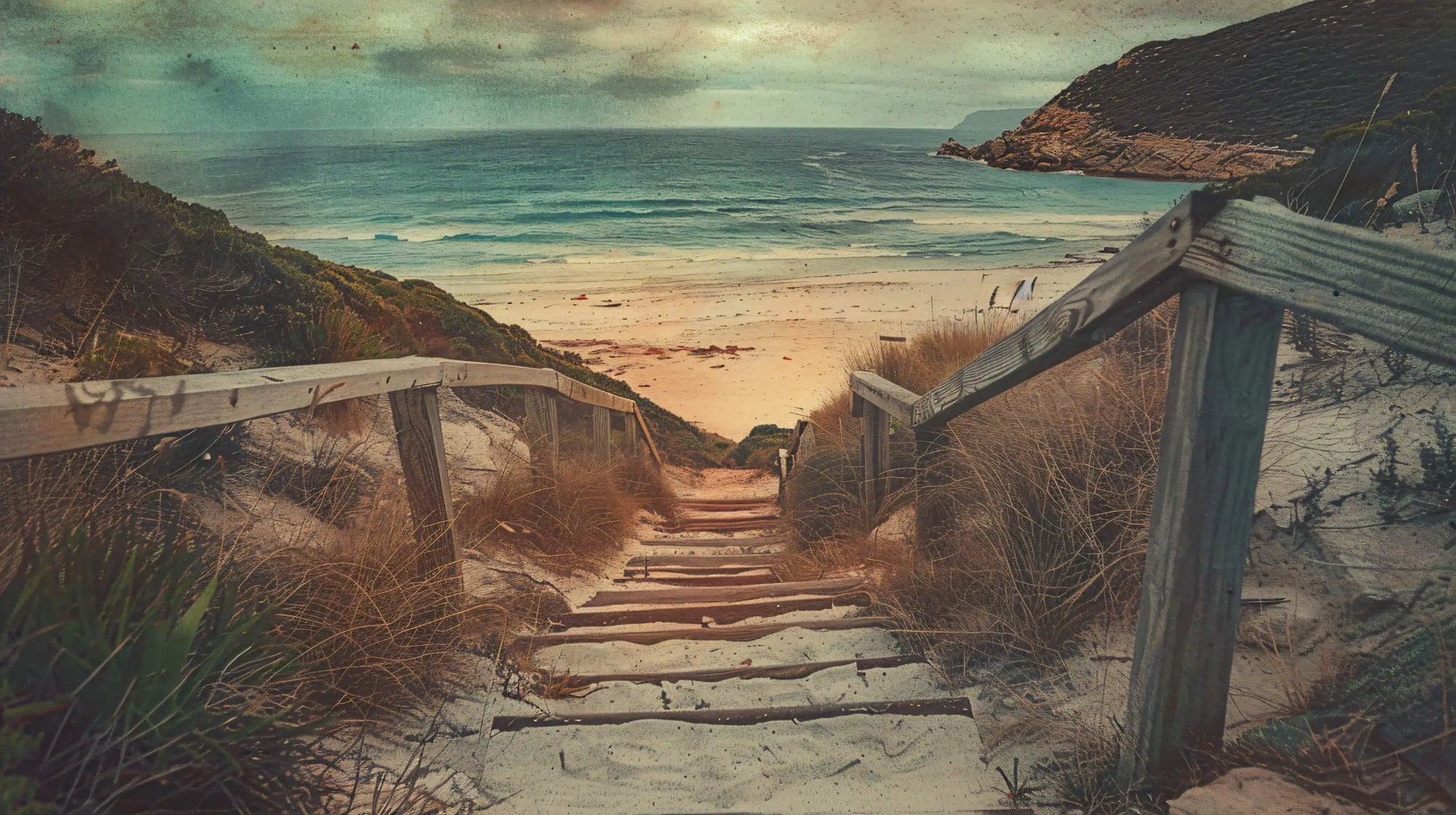 Papier Peint Vintage - Escalier vers l'Océan