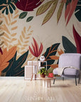 Papier Peint Exotique - Feuillage Jungle Fleurie