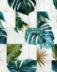 Papier Peint Exotique - Géométrique Plantes Tropicales Et Marbre