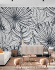 Papier Peint Feuillage Tropical - Noir Et Blanc