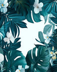 Papier Peint Tropical – Fleurs Blanches et Feuilles Sarcelle