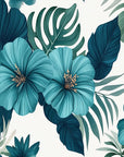Papier Peint Tropical – Hibiscus Sarcelle et Feuillage