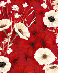 Papier Peint Floral - Fleurs Sauvages sur Rouge Intense