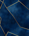 Papier peint géométrique - Lignes dorées sur un fond bleu