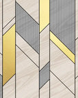 Papier Peint Géométrique - Lignes Marron Gris Blanc Et Doré