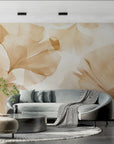 Papel pintado de follaje - Hojas de ginkgo beige en acuarela