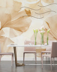 Papel pintado de follaje - Hojas de ginkgo beige en acuarela