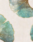 Papier Peint Feuillage – Ginkgos Turquoise et Reflets Dorés