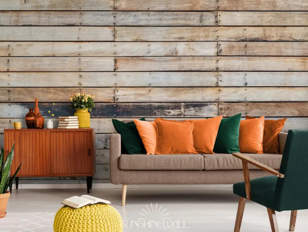 Papier Peint Imitation- Planches De Bois Beige