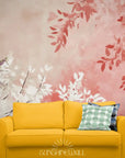 Papier Peint Japonais - Feuillage Blanc Et Rose
