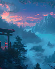 Papier Peint Japonais - Montagnes Bleues Sous La Brume