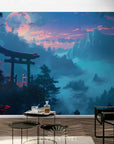 Papier Peint Japonais - Montagnes Bleues Sous La Brume